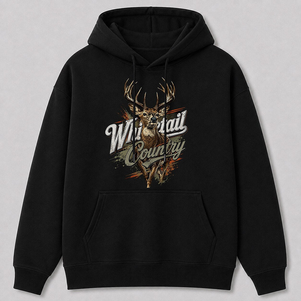 Deer Hunting Hoodie for Men — black front view with printed graphic
