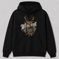 Deer Hunting Hoodie for Men — black front view with printed graphic