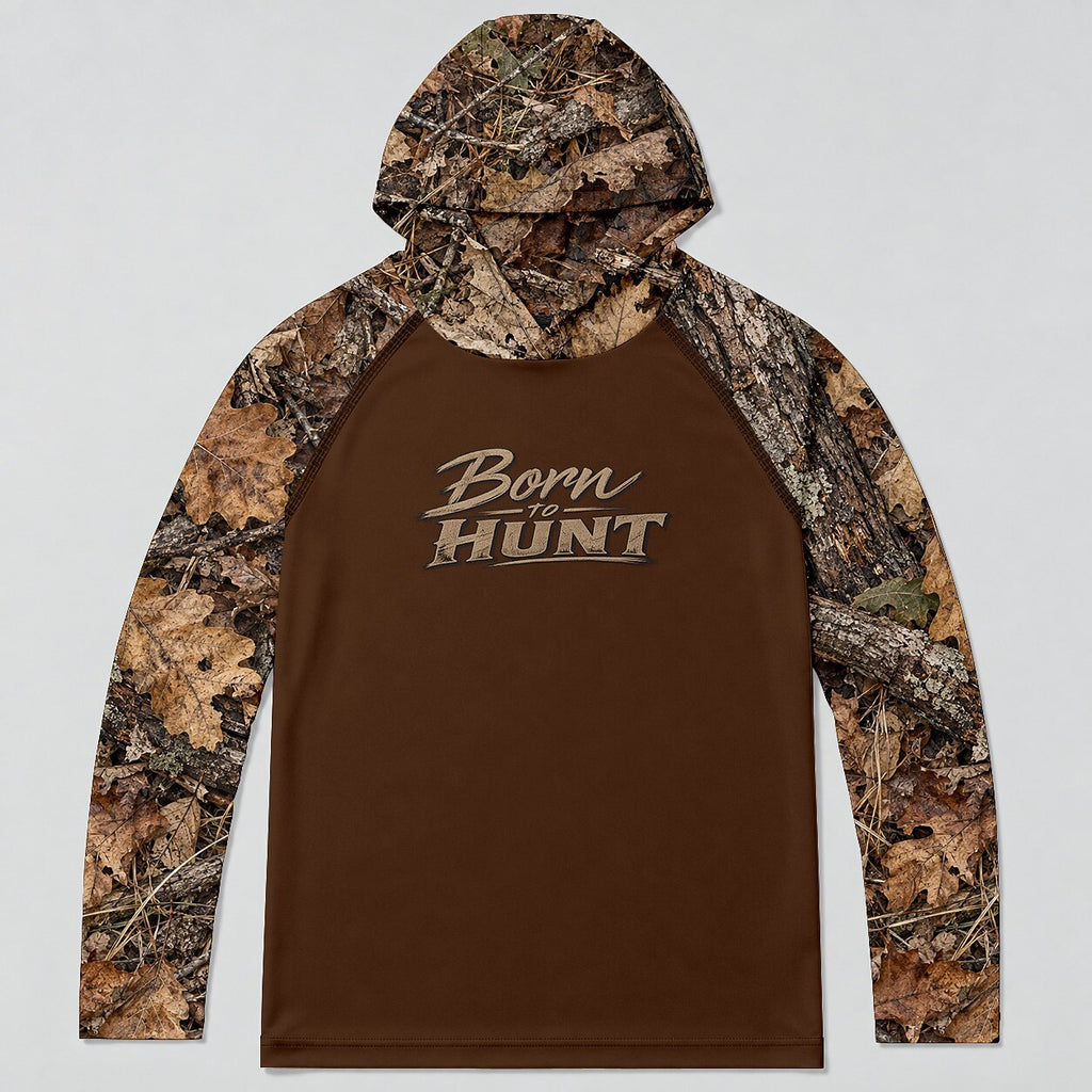 UPF 50+ Born to Hunt Woodland Leaf Camo Sun Hoodie