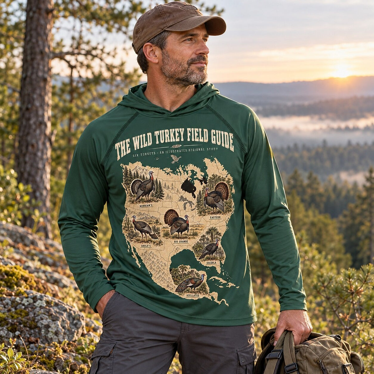 UPF 50+ Wild Turkey Field Guide Hunting Sun Hoodie