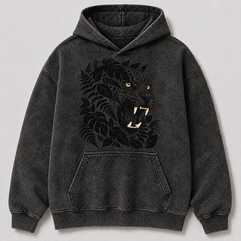 Washed Leopard Jungle Wildlife Graphic Print Hoodie