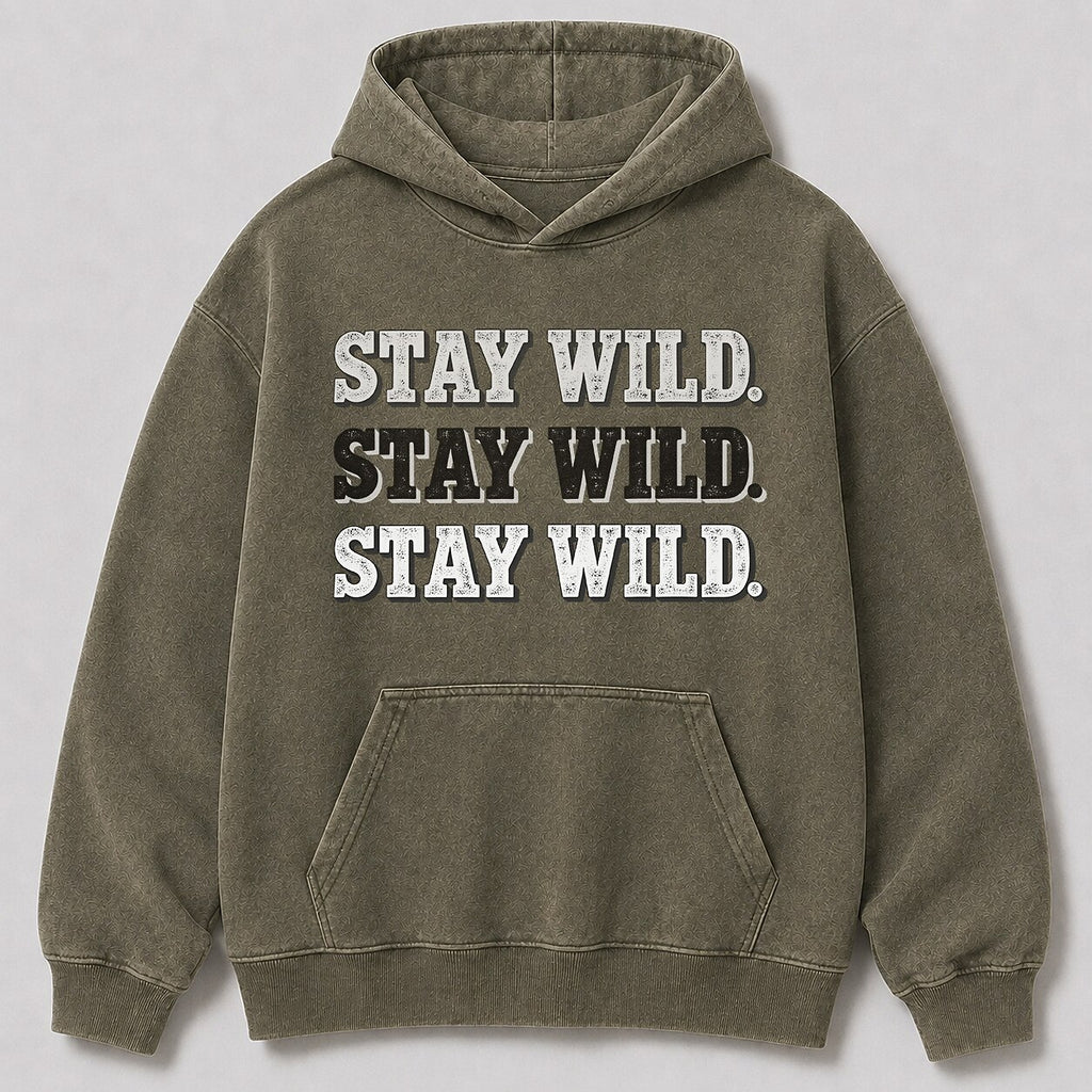 Washed Stay Wild Outdoor Lifestyle Graphic Hoodie