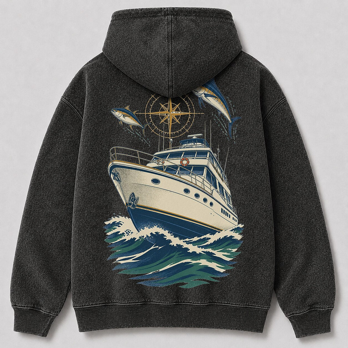 Washed Offshore Fishing Boat Coastal Hoodie Graphic