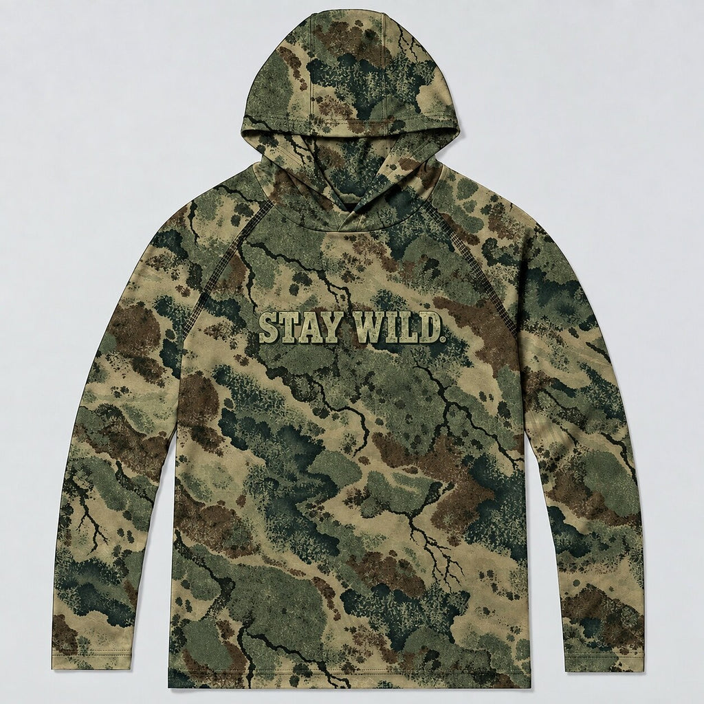 UPF 50+ Stay Wild Gray Camo Sun Hoodie