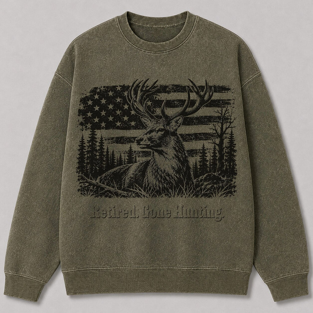 Washed American Flag Elk Hunting Wildlife Graphic Sweatshirt