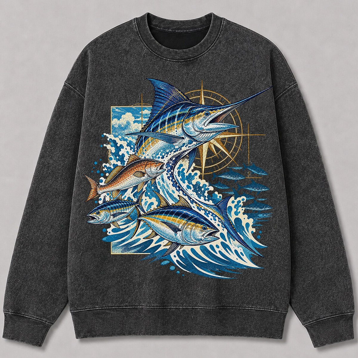 Washed Marlin Redfish Tuna Offshore Fishing Sweatshirt