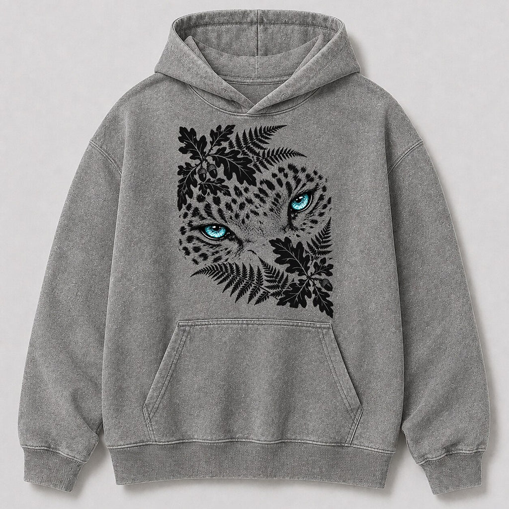 Washed Leopard Oak Leaf Wildlife Graphic Hoodie