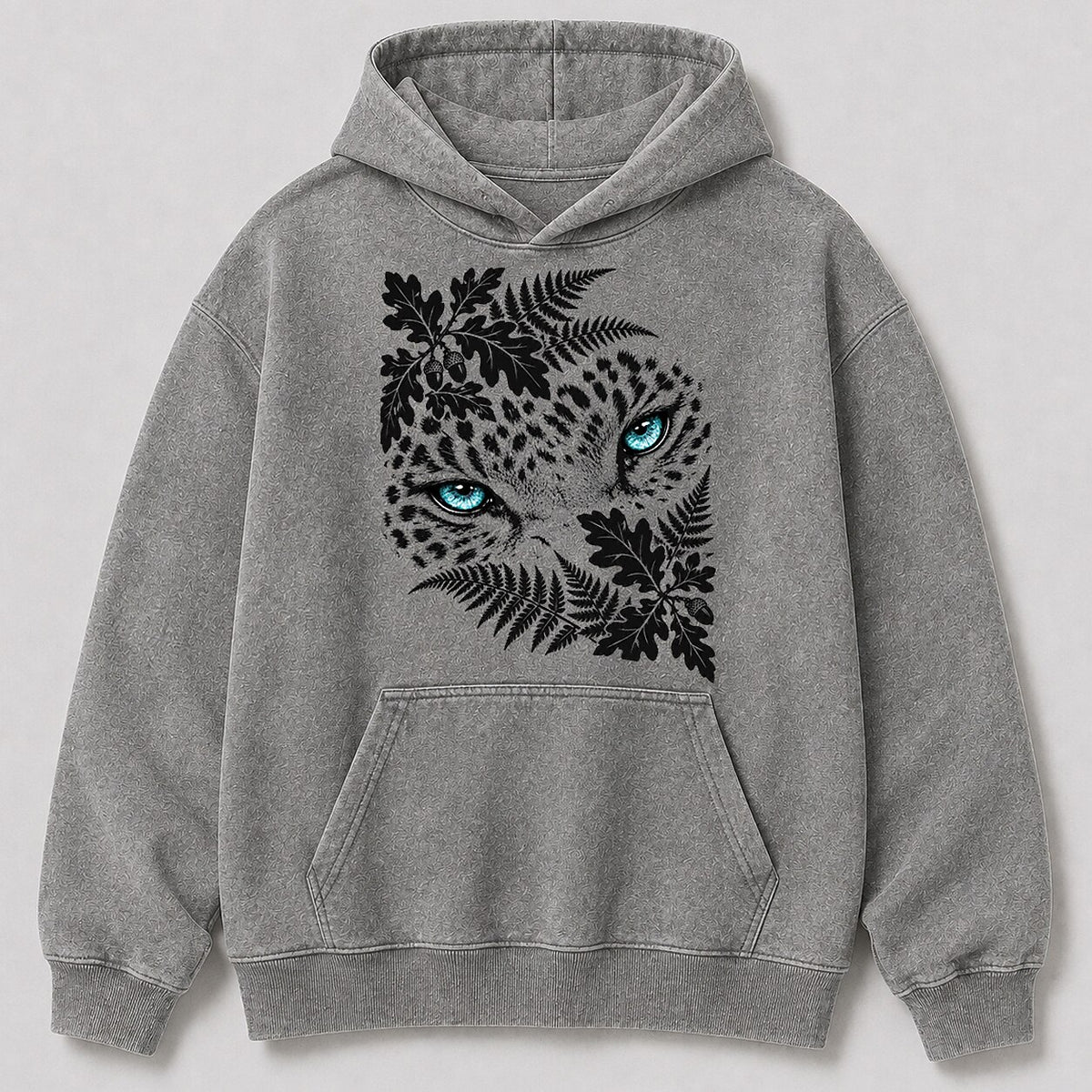 Washed Leopard Oak Leaf Wildlife Graphic Hoodie