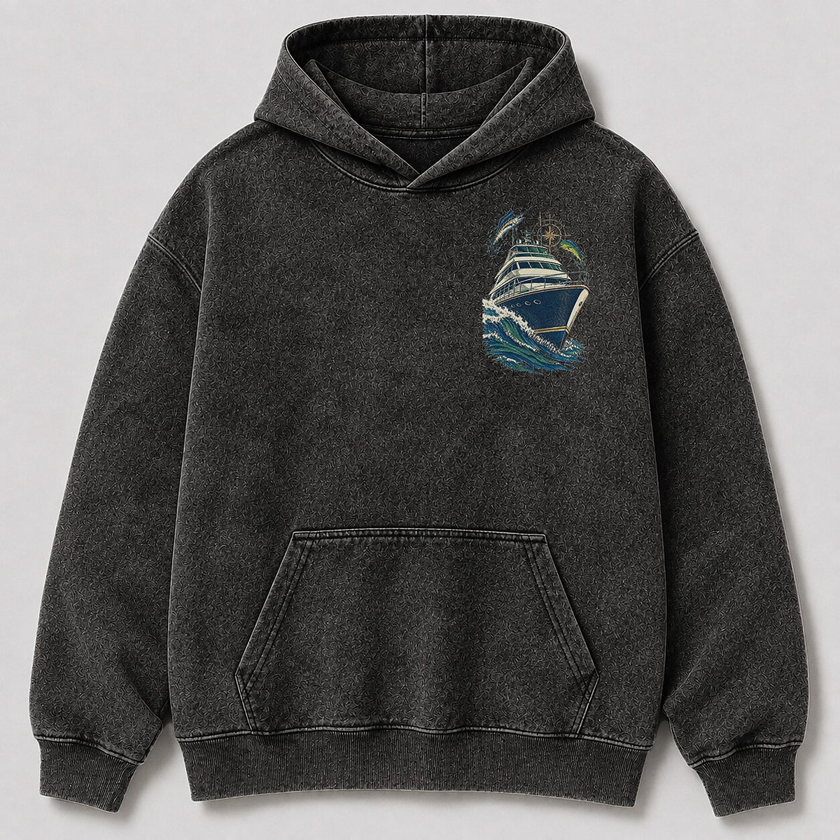 Washed Sportfishing Boat Coastal Fishing Hoodie Graphic
