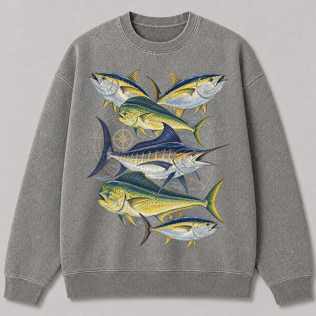Washed Marlin Tuna Mahi Mahi Sportfishing Graphic Sweatshirt