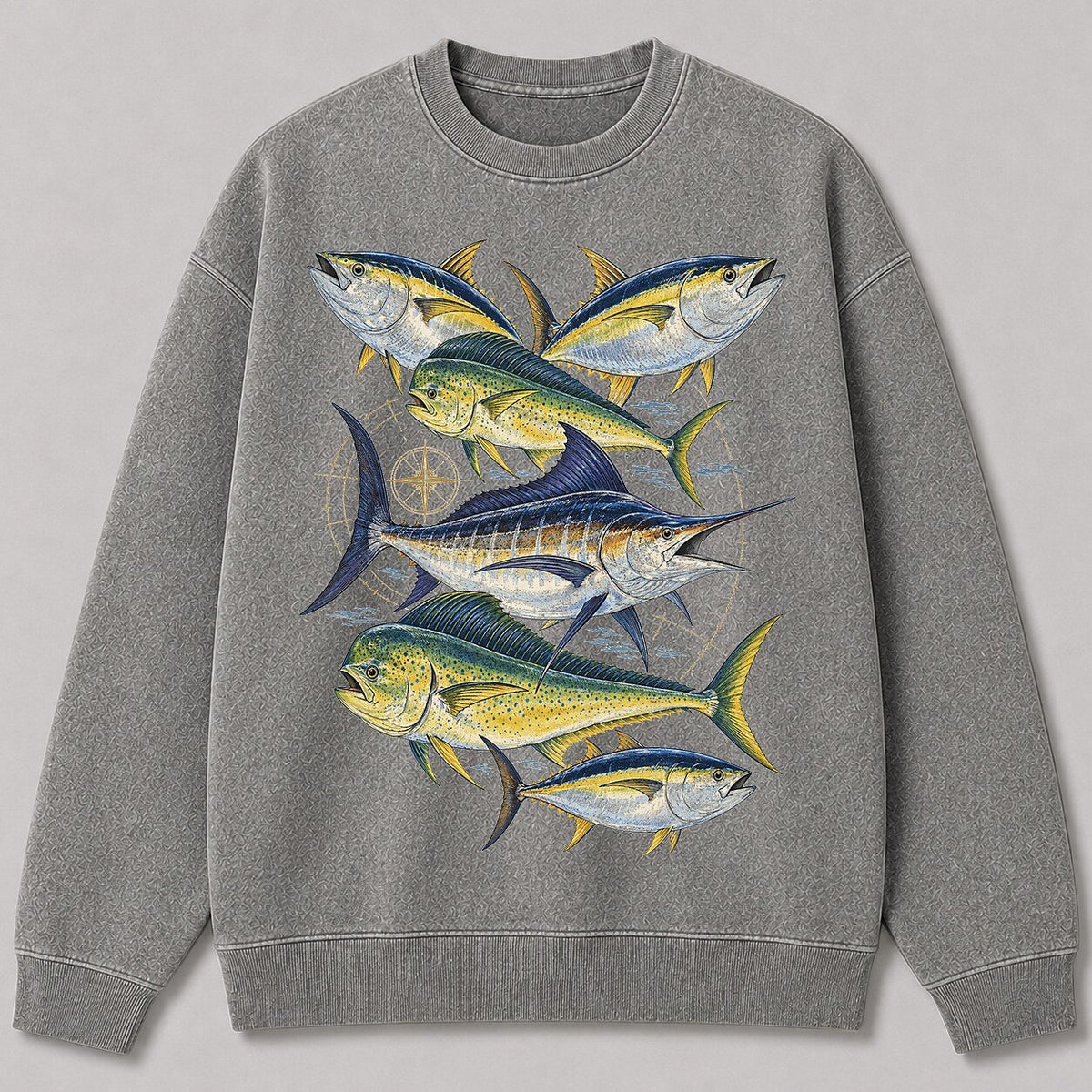 Washed Marlin Tuna Mahi Mahi Sportfishing Graphic Sweatshirt