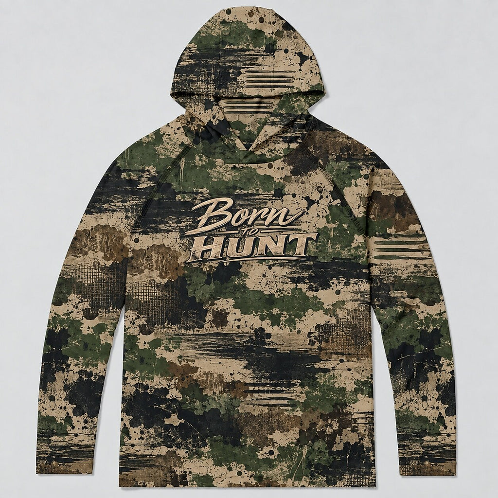 UPF 50+ Born to Hunt Distressed Camo Sun Hoodie