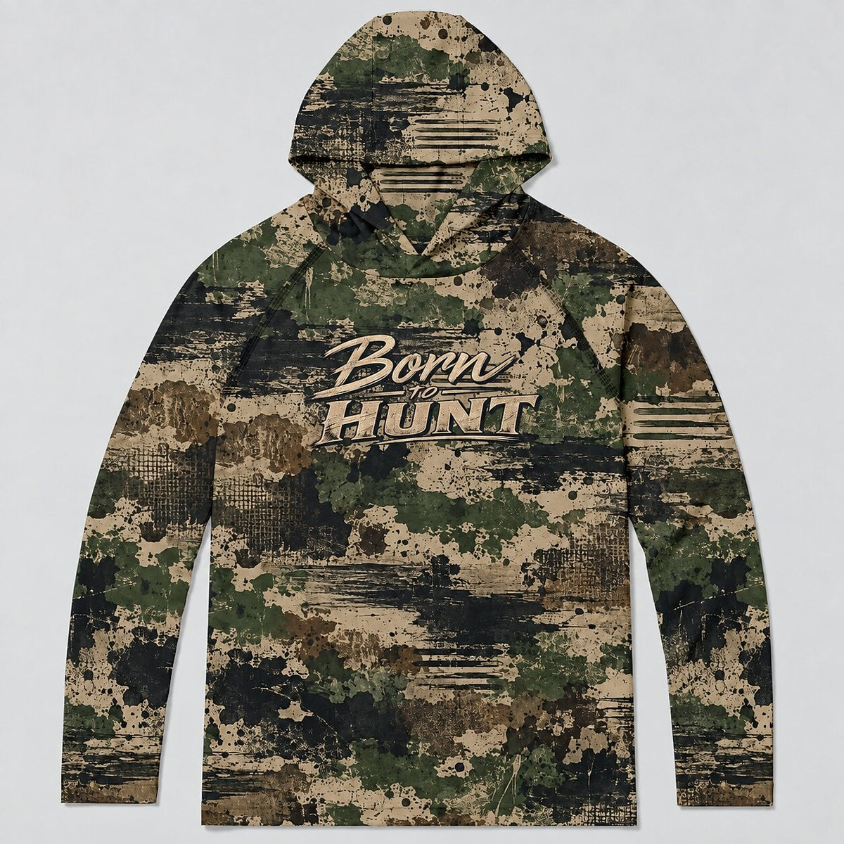 UPF 50+ Born to Hunt Distressed Camo Sun Hoodie