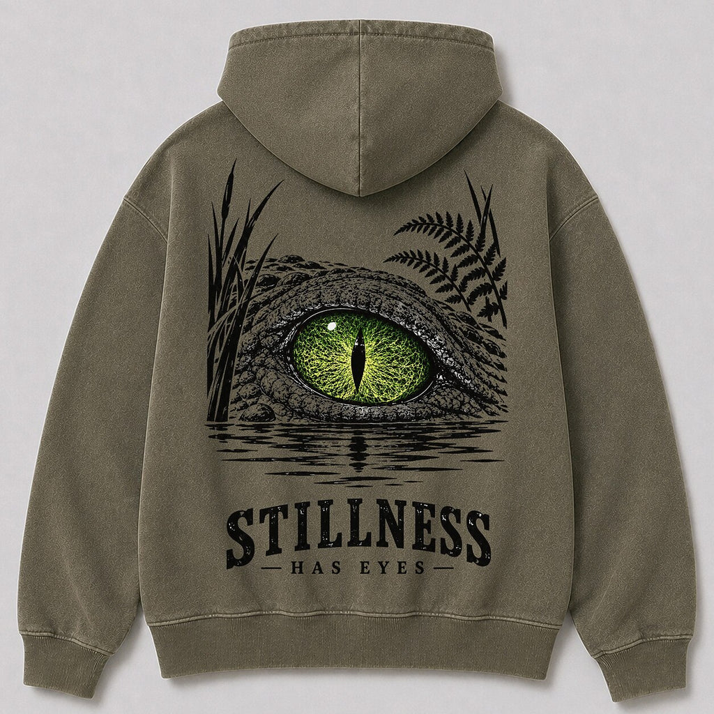 Washed Alligator Swamp Wildlife Hunting Graphic Hoodie