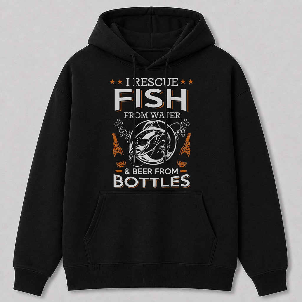 Fly Fishing Trout Hoodie - Mountain River Angler — black front view with printed graphic