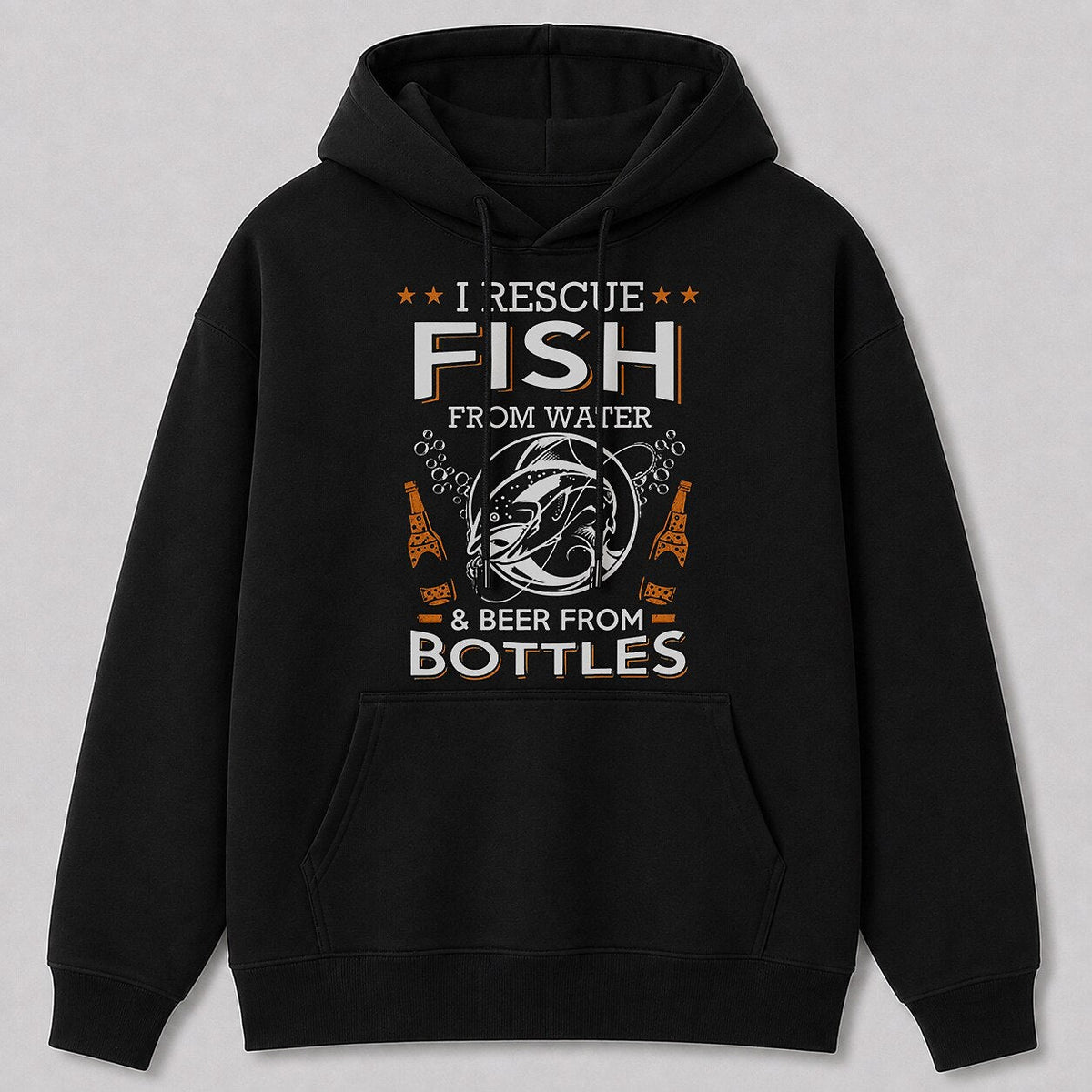 Fly Fishing Trout Hoodie - Mountain River Angler — black front view with printed graphic