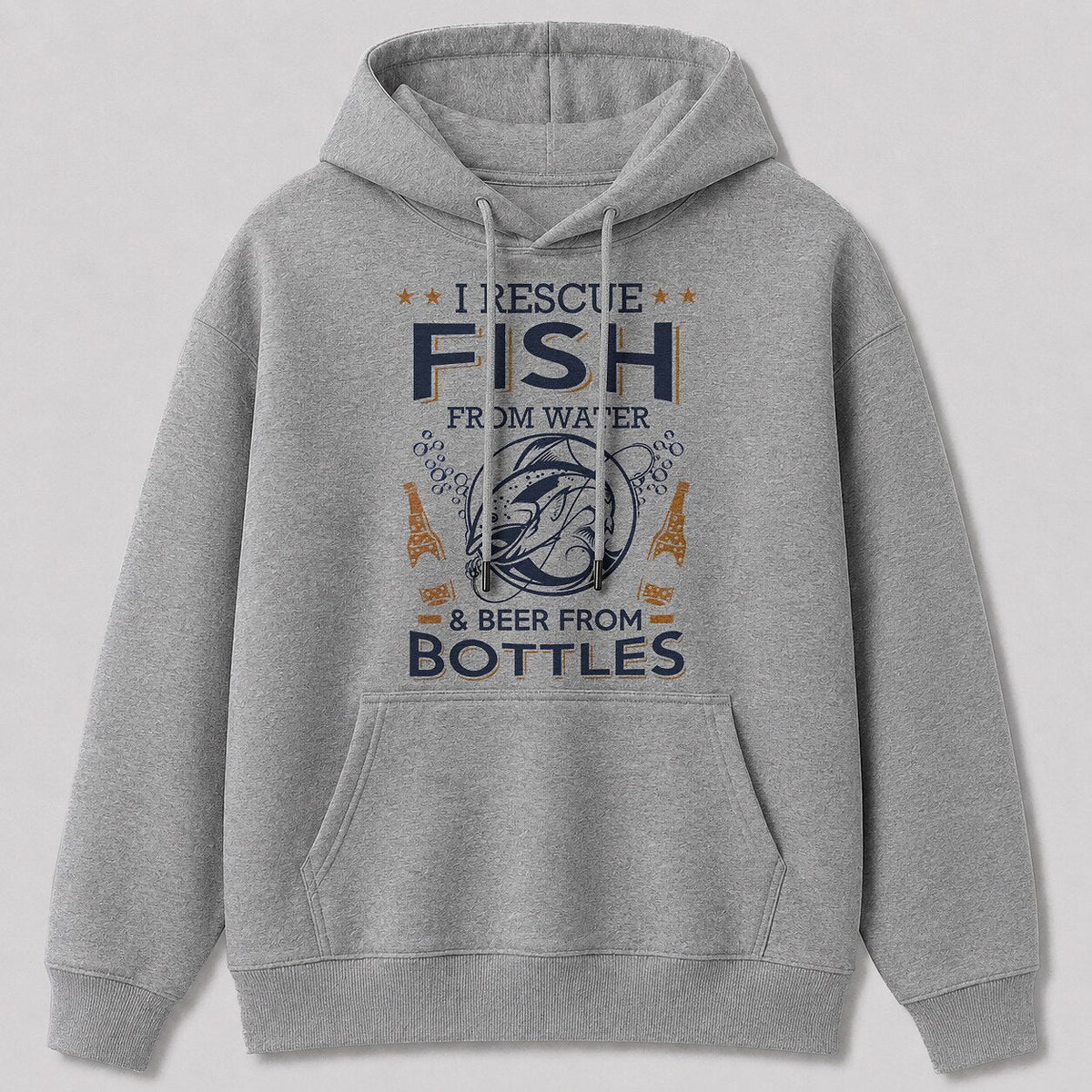 Fly Fishing Trout Hoodie - Mountain River Angler — gray front view with printed graphic