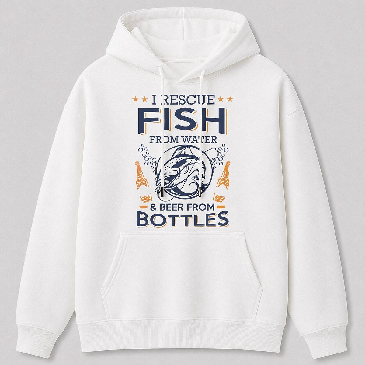 Fly Fishing Trout Hoodie - Mountain River Angler — navy front view with printed graphic