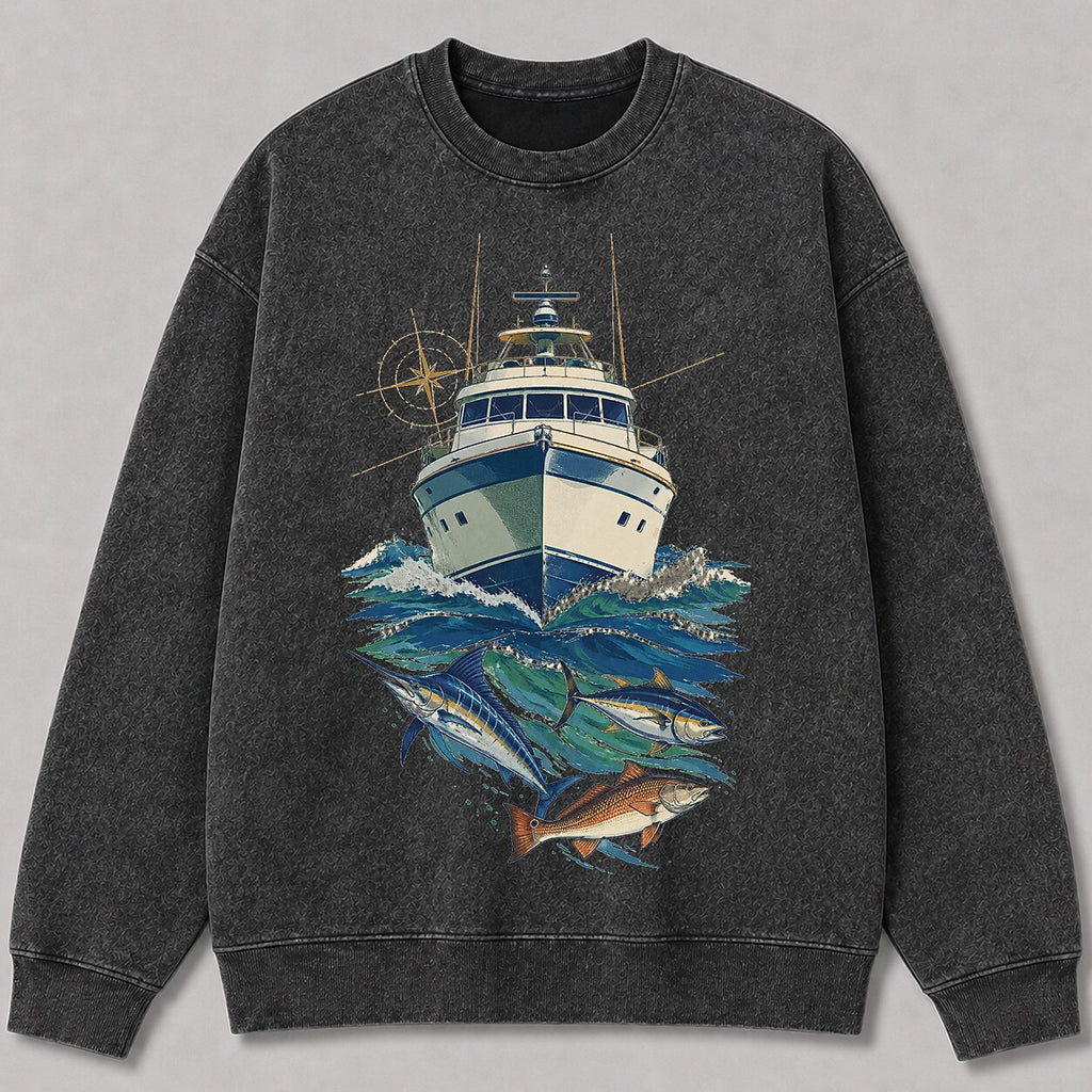 Washed Marlin Tuna Redfish Offshore Boat Fishing Sweatshirt