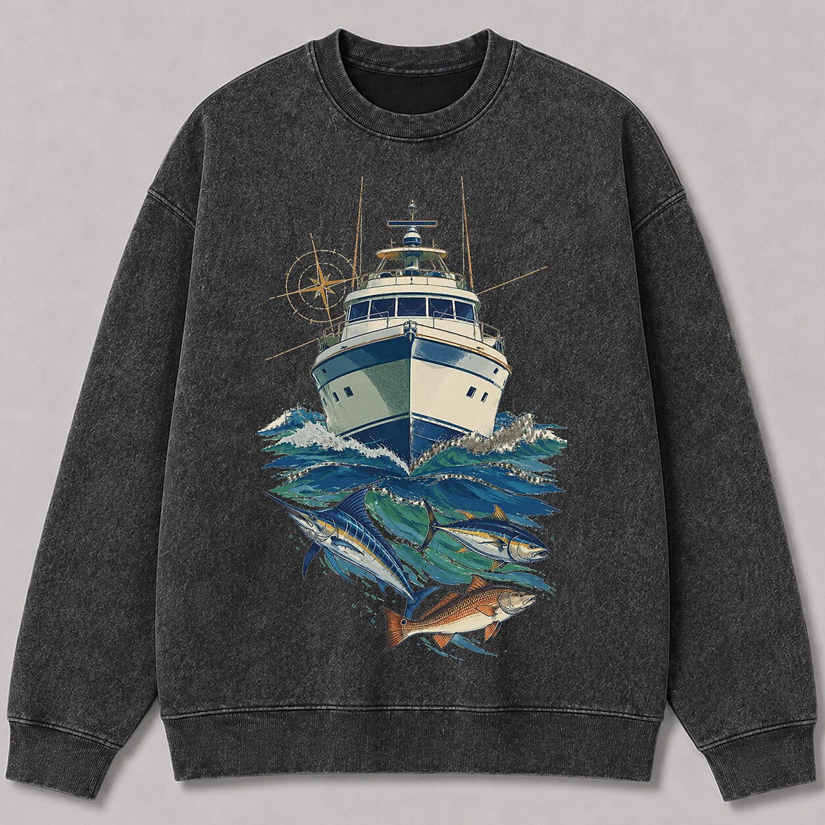 Washed Marlin Tuna Redfish Offshore Boat Fishing Sweatshirt