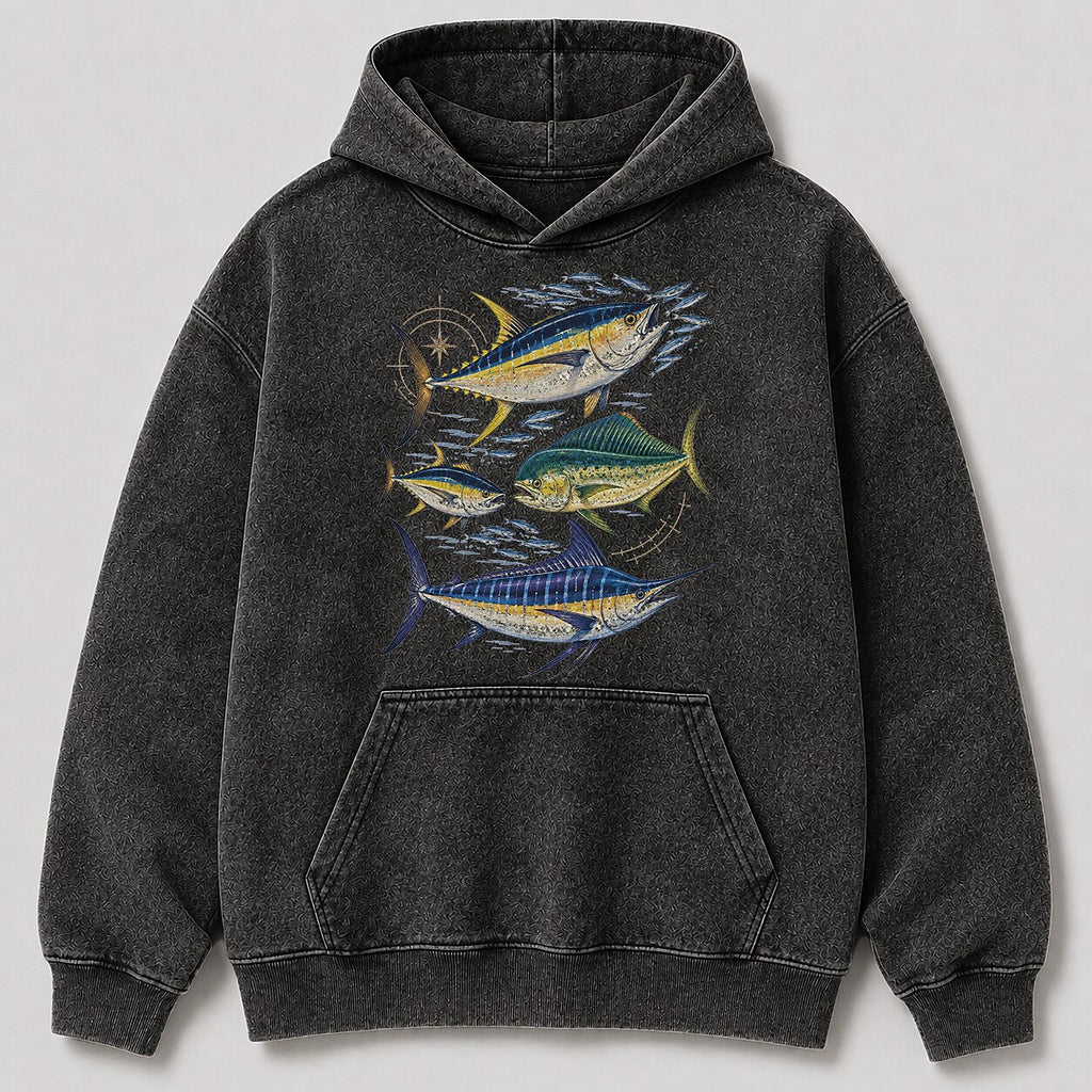 Washed Tuna Mahi Mahi Marlin Fishing Hoodie