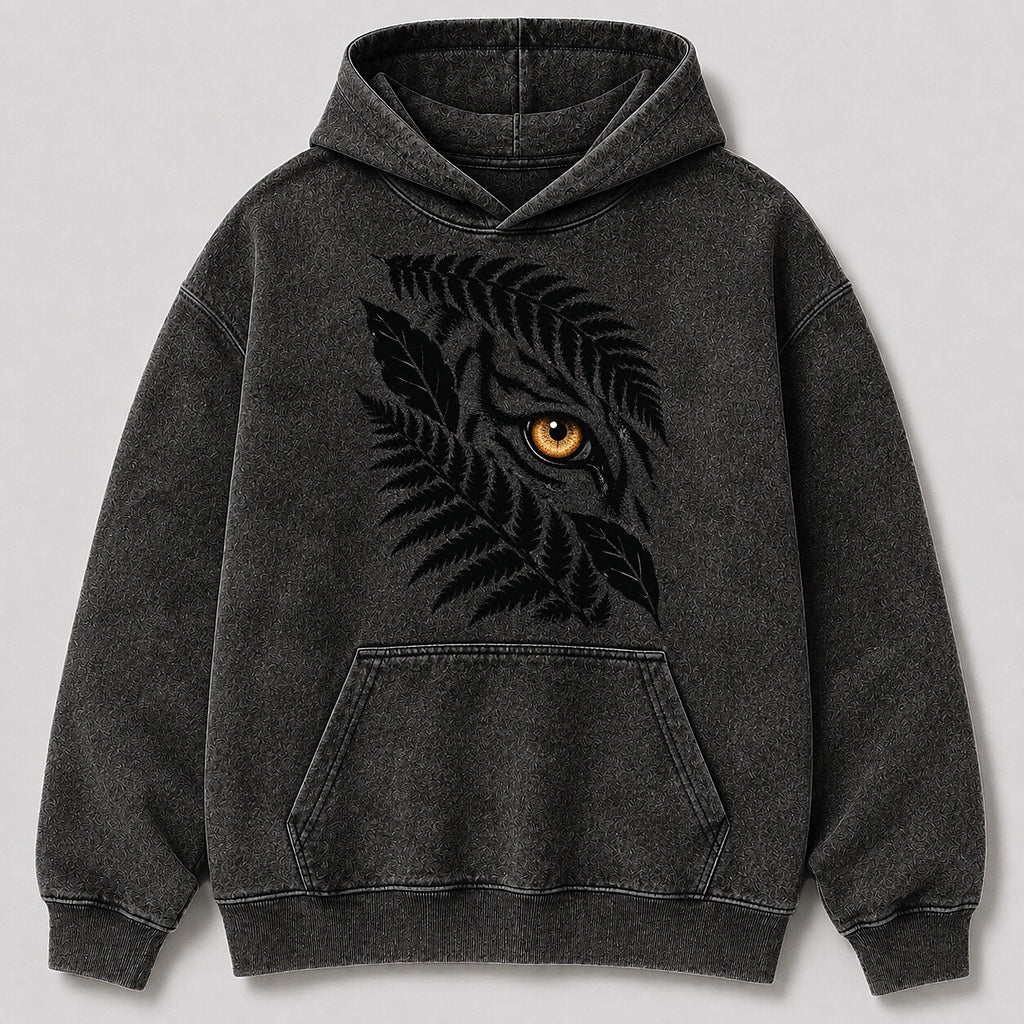 Washed Tiger Fern Jungle Wildlife Graphic Hoodie