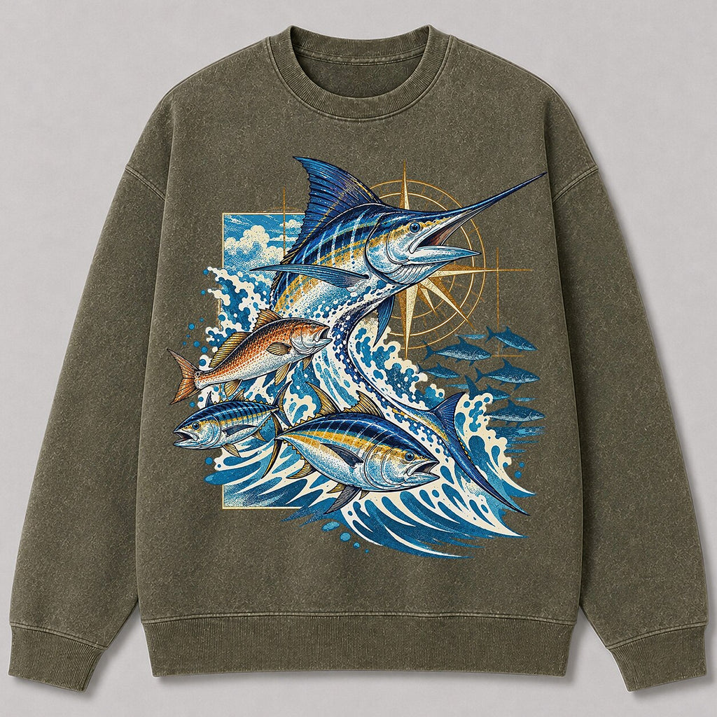 Washed Marlin Redfish Tuna Offshore Fishing Sweatshirt
