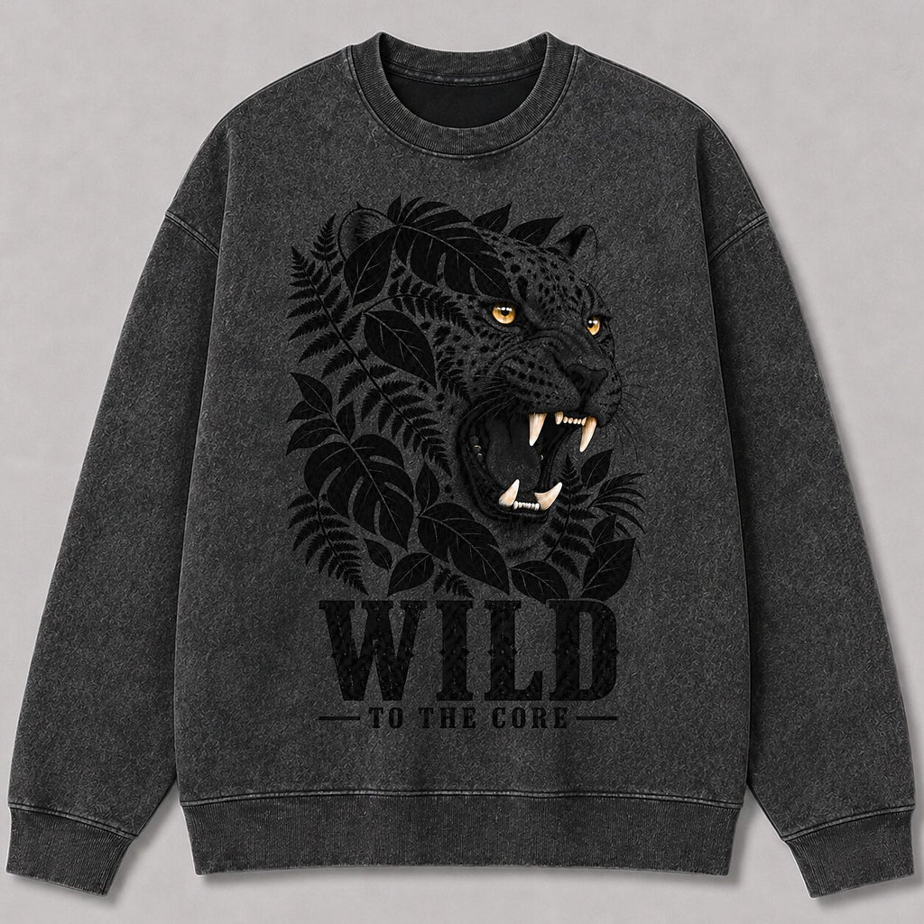 Washed Roaring Leopard Jungle Wildlife Graphic Sweatshirt