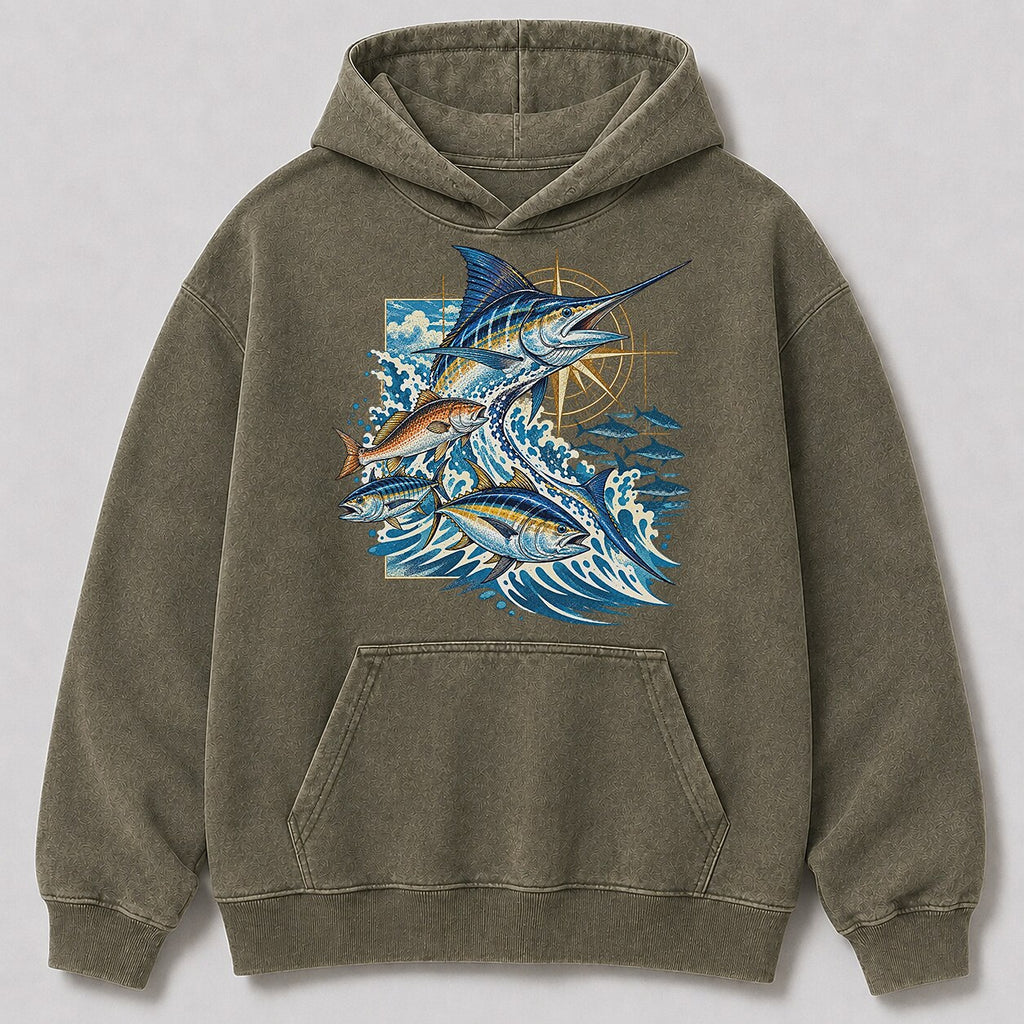 Washed Marlin Tuna Mahi Mahi Sportfishing Hoodie