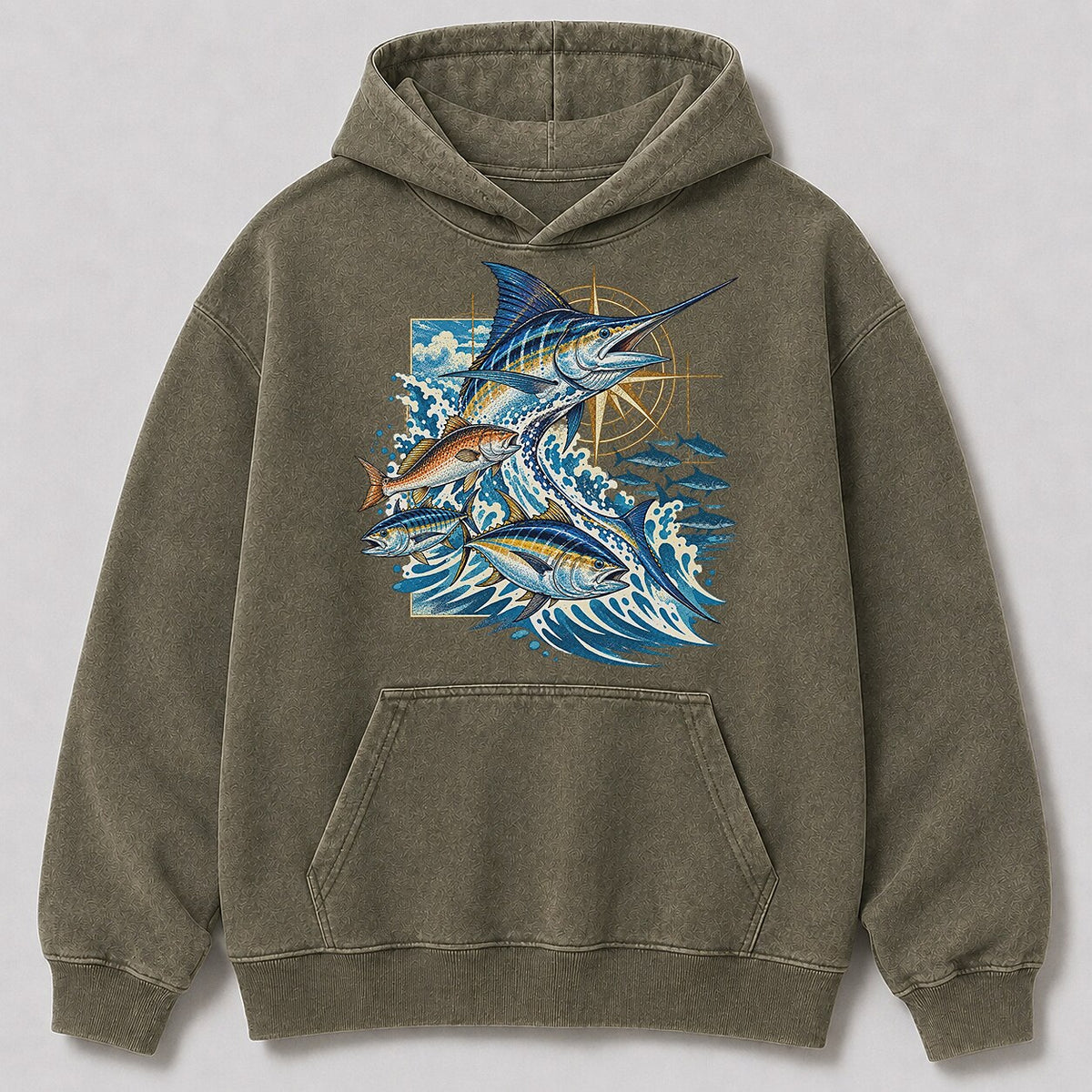 Washed Marlin Tuna Mahi Mahi Sportfishing Hoodie