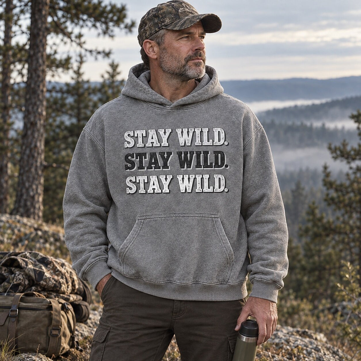 Washed Stay Wild Outdoor Lifestyle Graphic Hoodie