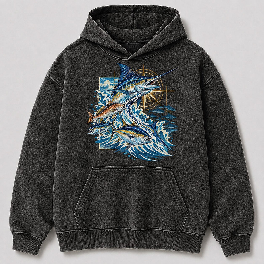 Washed Marlin Tuna Mahi Mahi Sportfishing Hoodie