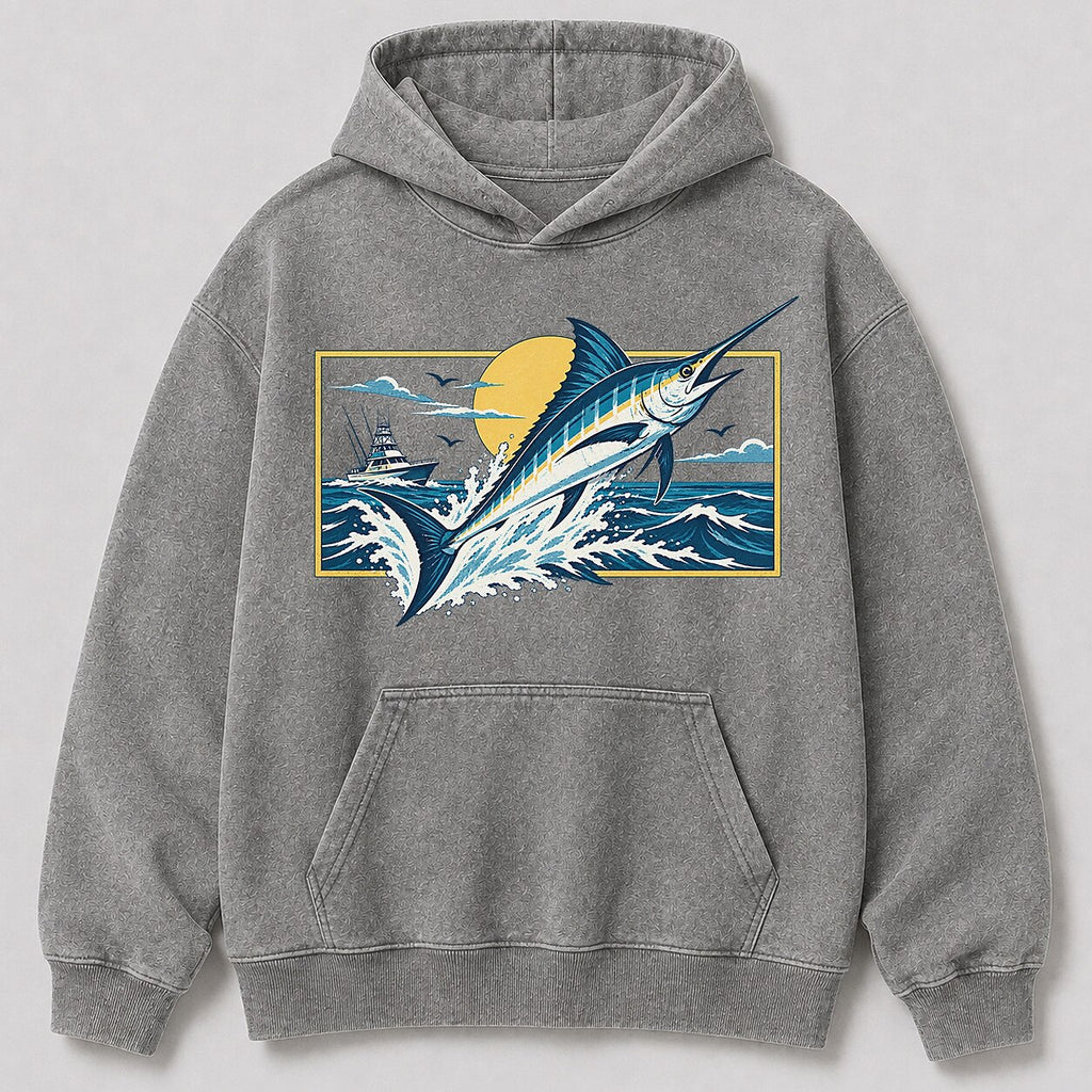 Washed Marlin Offshore Fishing Boat Graphic Hoodie