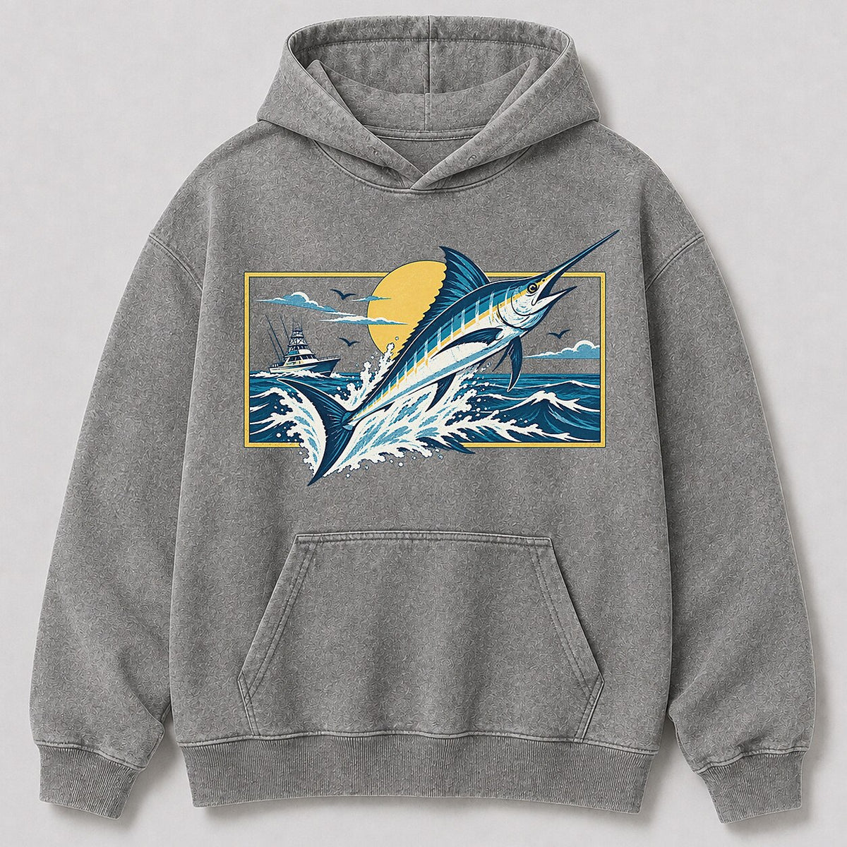 Washed Marlin Offshore Fishing Boat Graphic Hoodie