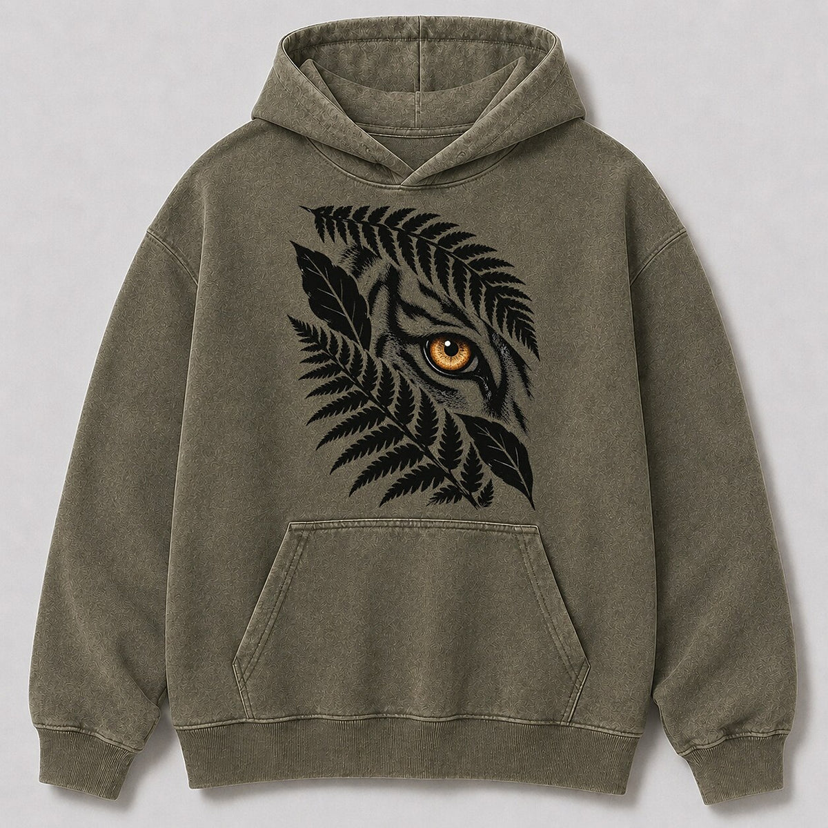 Washed Tiger Fern Jungle Wildlife Graphic Hoodie