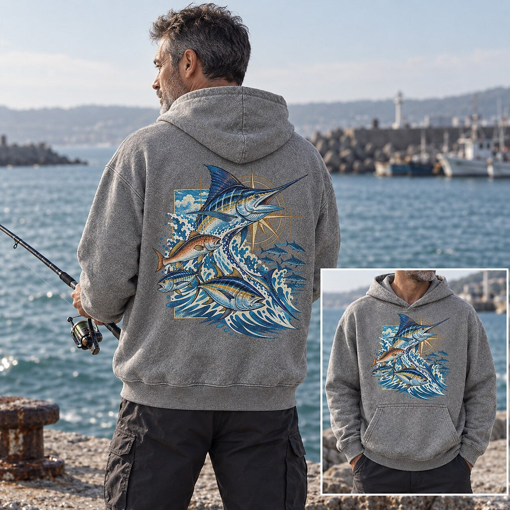 Washed Marlin Tuna Mahi Mahi Sportfishing Hoodie