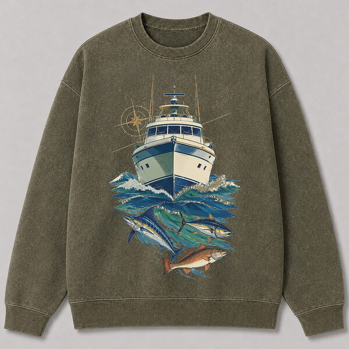 Washed Marlin Tuna Redfish Offshore Boat Fishing Sweatshirt