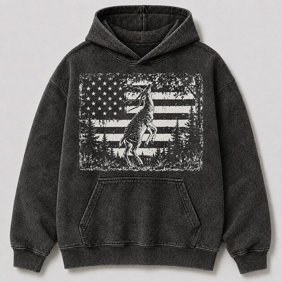 Washed Whitetail Deer American Flag Hunting Hoodie