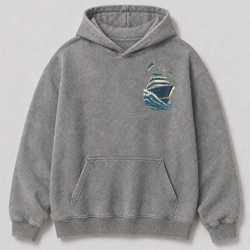 Washed Sportfishing Boat Coastal Fishing Hoodie Graphic