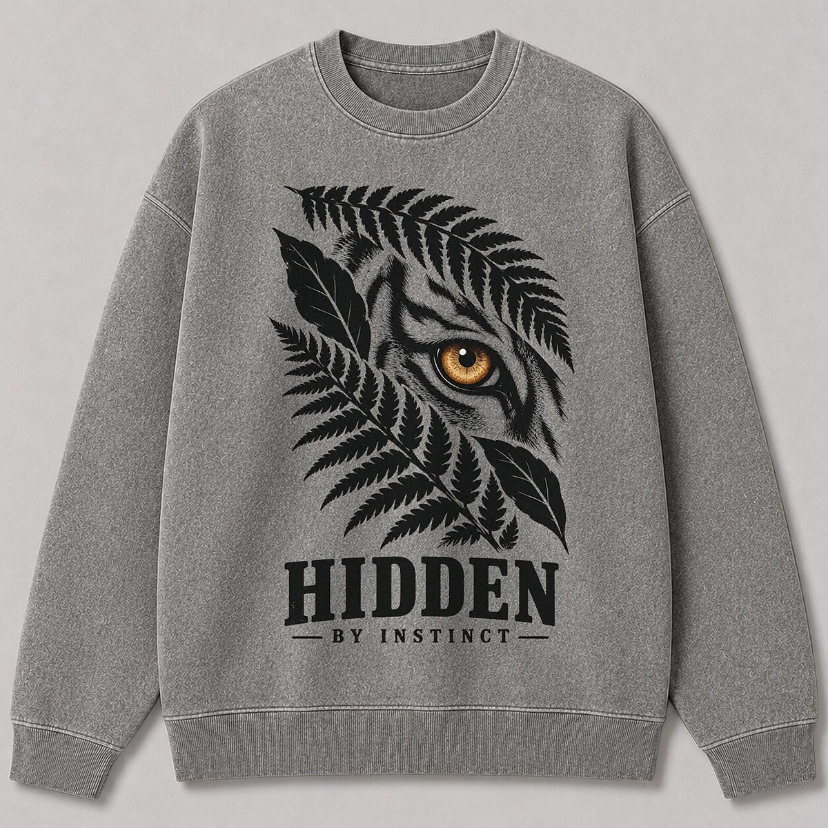 Washed Hidden Tiger Fern Jungle Wildlife Graphic Sweatshirt