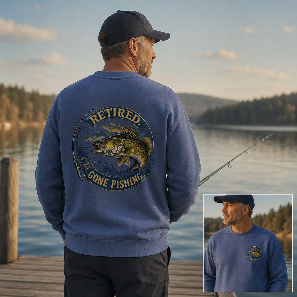 Retired Walleye Fishing Crewneck Sweatshirt for Men
