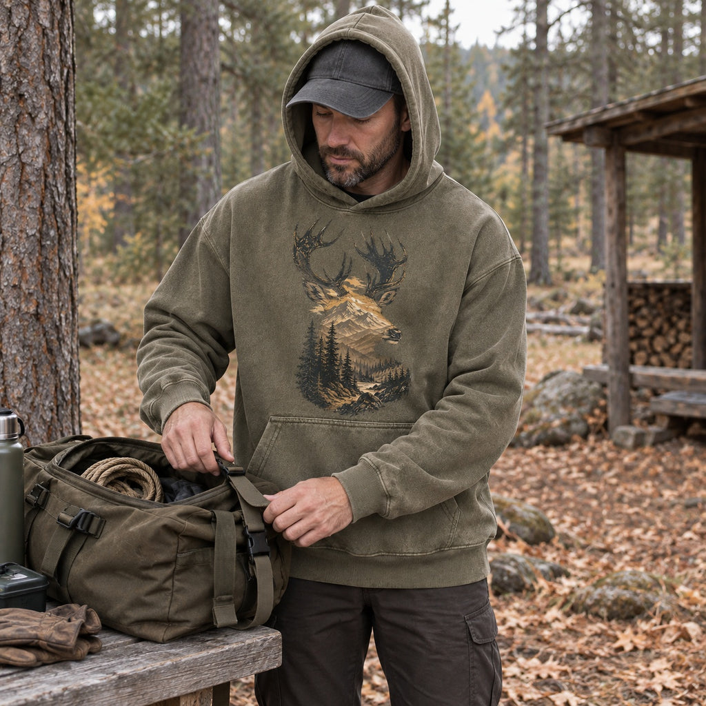 Washed Rocky Mountain Elk Hunting Hoodie for Men