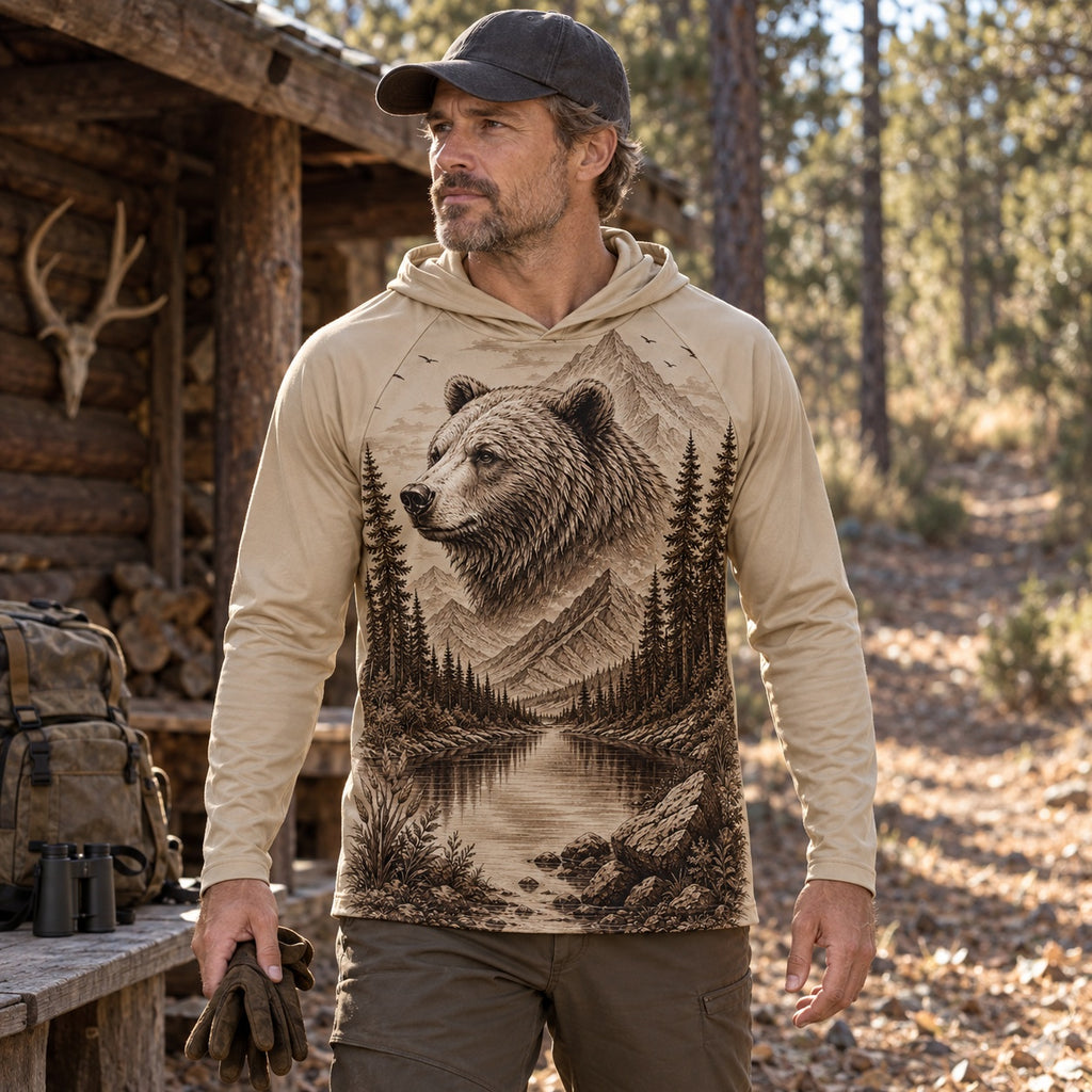 UPF 50+ Bear Hunting Sun Protection Hoodie for Men