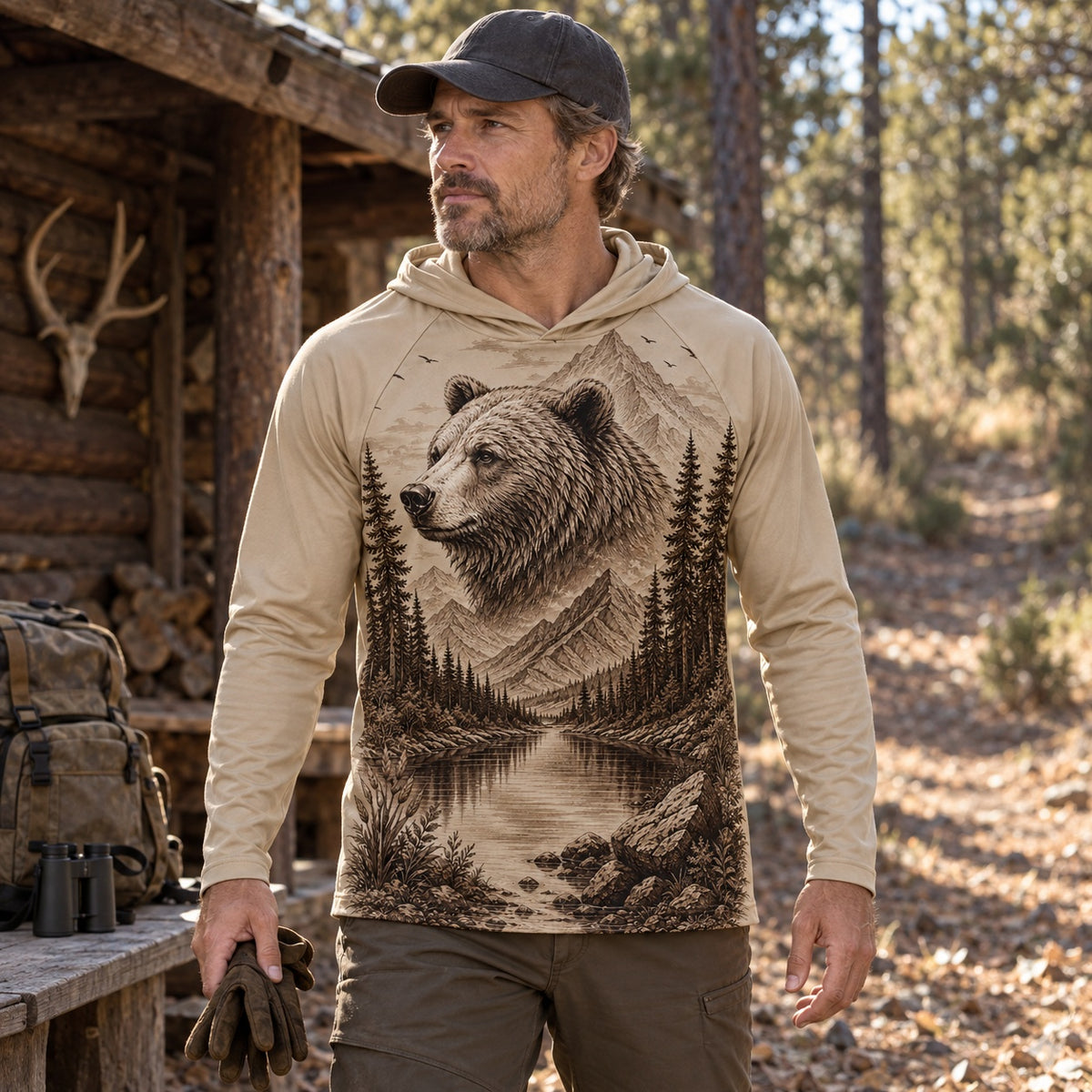 UPF 50+ Bear Hunting Sun Protection Hoodie for Men
