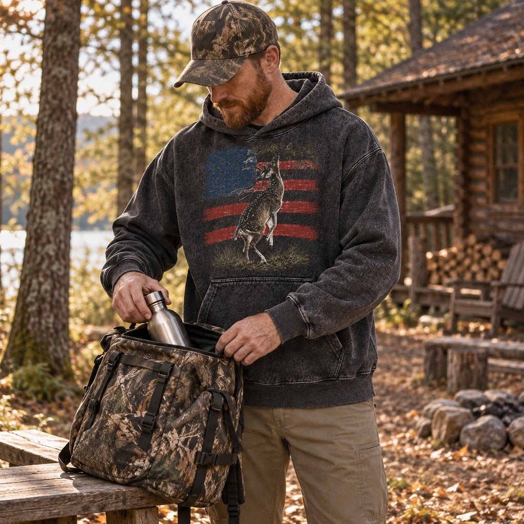 Washed American Flag Pronghorn Hunting Hoodie for Men