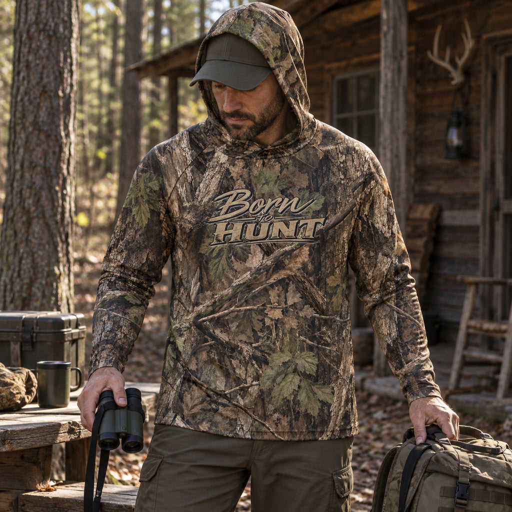 UPF 50+ Woodland Camo Hunting Sun Protection Hoodie for Men