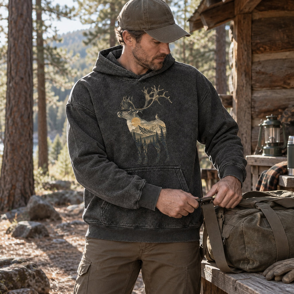 Sweat à capuche de chasse grand gibier Washed Mountain Caribou pour hommes