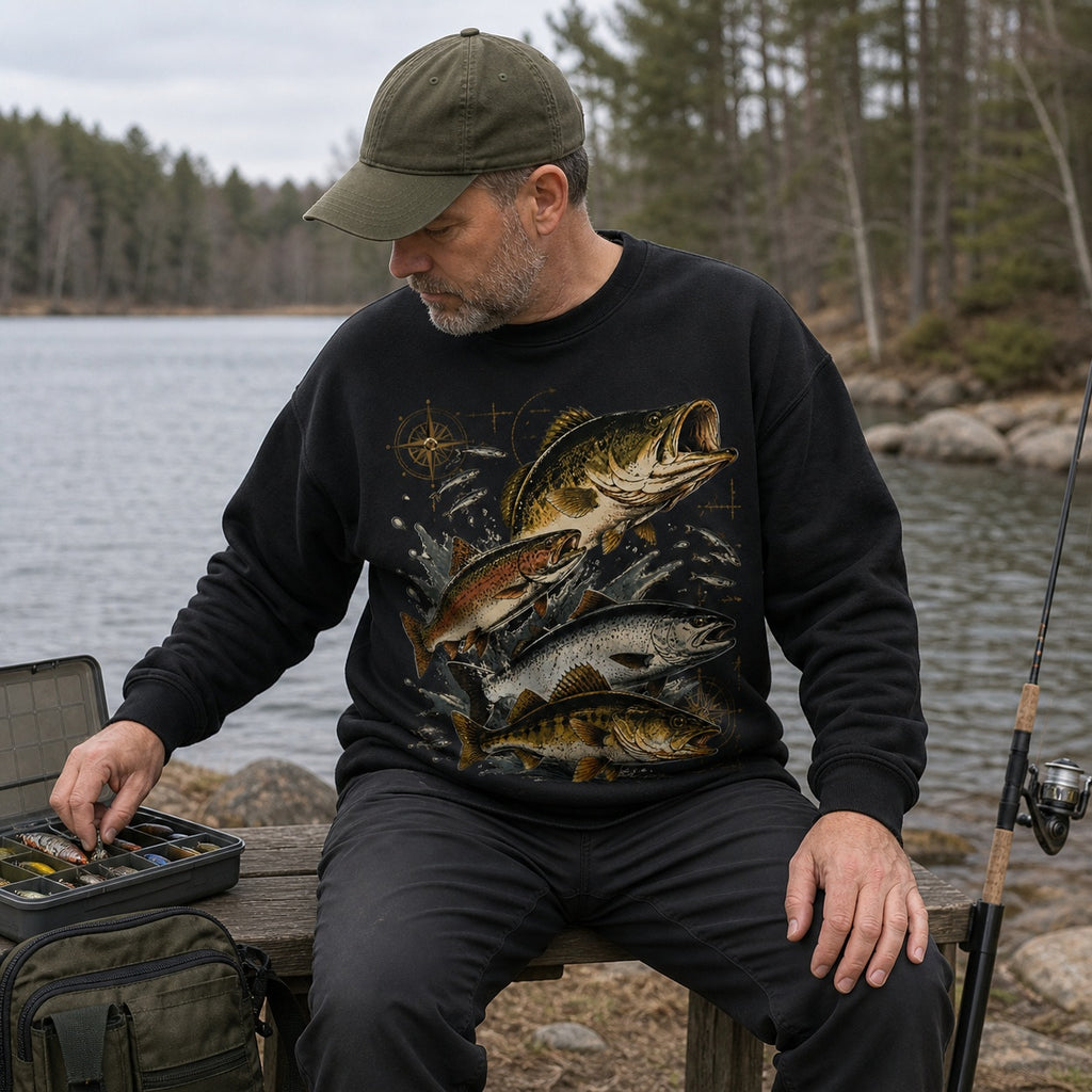 Bass Trout Freshwater Fishing Crewneck Sweatshirt for Men