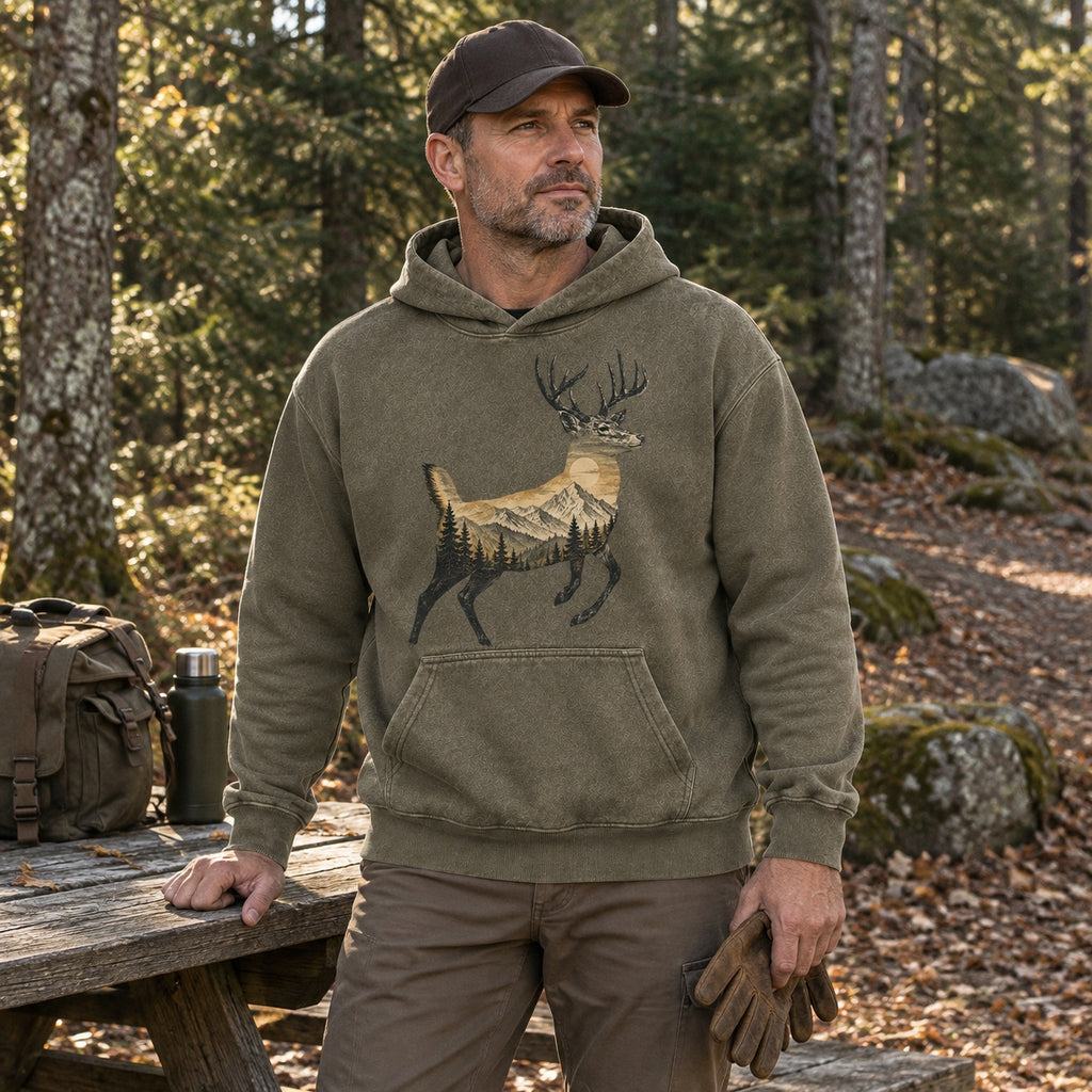 Washed Mountain Whitetail Deer Hunting Hoodie for Men