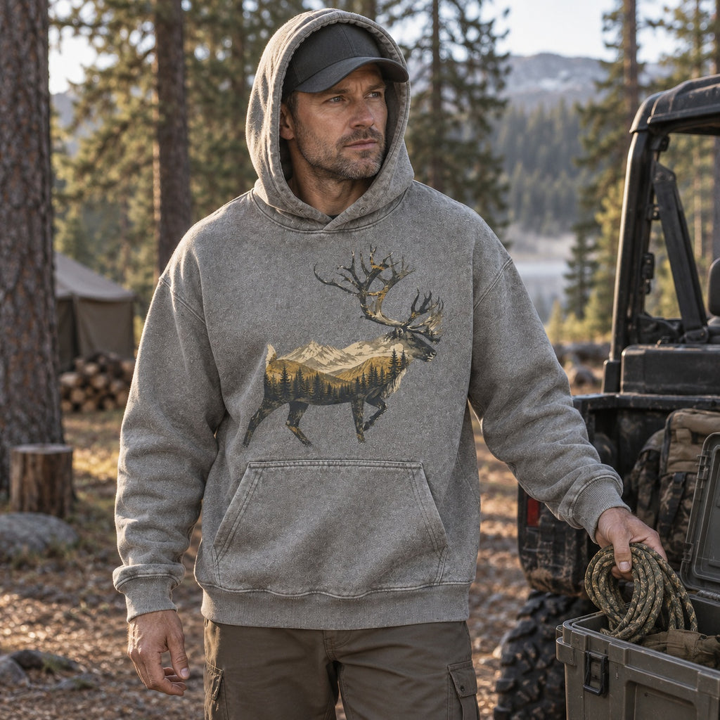 Washed Running Caribou Mountain Hunting Hoodie for Men